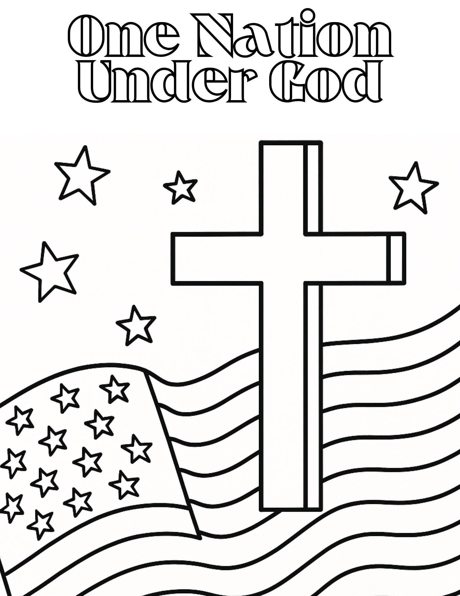 Christian 4th of July Coloring Page – One Nation Under God Patriotic ...