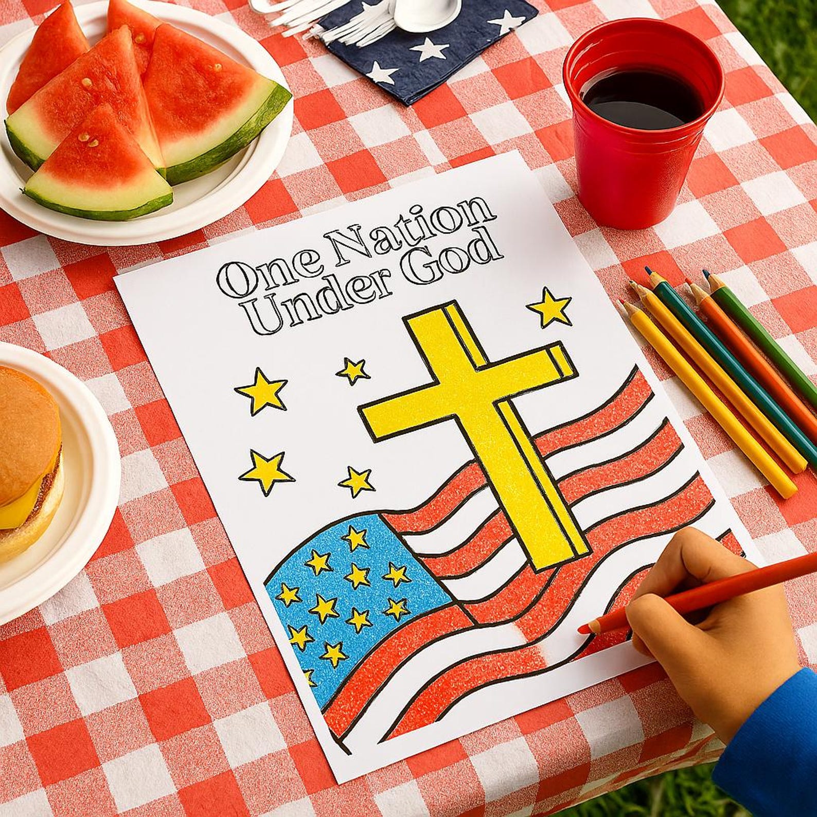 Christian 4th of July Coloring Page – One Nation Under God Patriotic ...