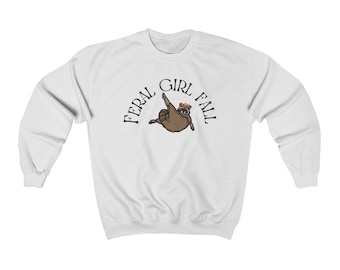 Feral Girl Fall raccoon Unisex Heavy Blend Crewneck Sweatshirt in multiple colors