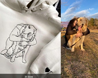 Custom Embroidered Dog Dad Hoodie with Portrait from Photo, Embroidered Photo Sweatshirt, Outline Embroidered Sweatshirt, Portrait Hoodie