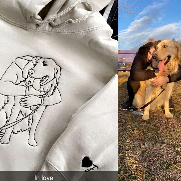 Custom Embroidered Dog Dad Hoodie with Portrait from Photo, Embroidered Photo Sweatshirt, Outline Embroidered Sweatshirt, Portrait Hoodie