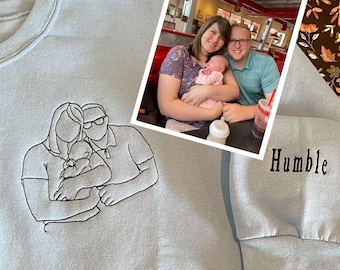 Personalized Embroidered Portrait Sweatshirt, Custom Photo Embroider Sweatshirt, Family Dad Kids Photo, Father's Day Gift