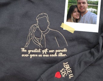 Custom Embroidered Portrait Sweatshirt Using Your Photo, Personalized Line Art Sweatshirt, Matching Couple, Gift for Him Her