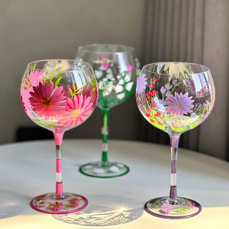 Hand Painted Floral Wine Glasses Wildflower Wine Goblet Wine Etsy