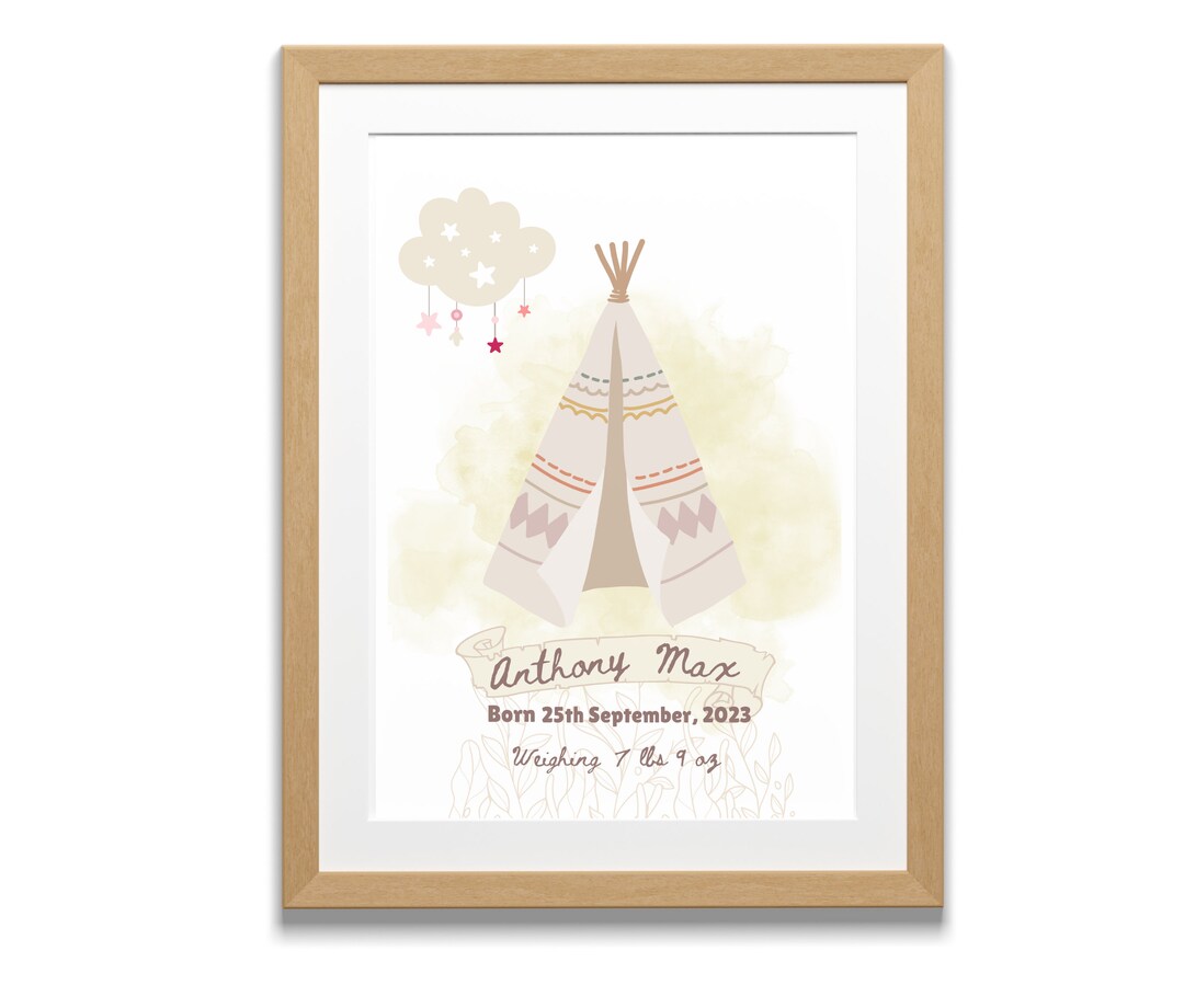 Baby Birth Chart, Customised, Printable Nursery Art,boho Style Nursery ...