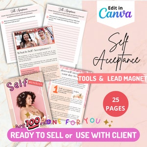 Done For You Self-Acceptance Lead Magnet Kit, Canva Template, Lead Magnet Coaching Workbook Template, Brandable coaching resources