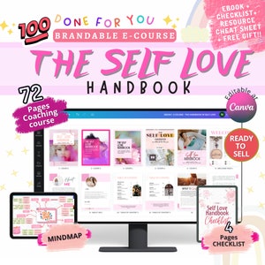 Self Love Workbook Canva template Brandable eCourse |DoneForYou Editable Canva | Life coaching tools | Lead magnet| Coach Workbook Template