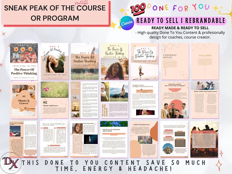 Done for you course,the power of positive thinking ,Life coaching tools,positive thinking workbook,Life coach template,Self improvement,Lead magnet workbook,self confidence book,therapy course,coaching content,Brandable ecourse,self help book