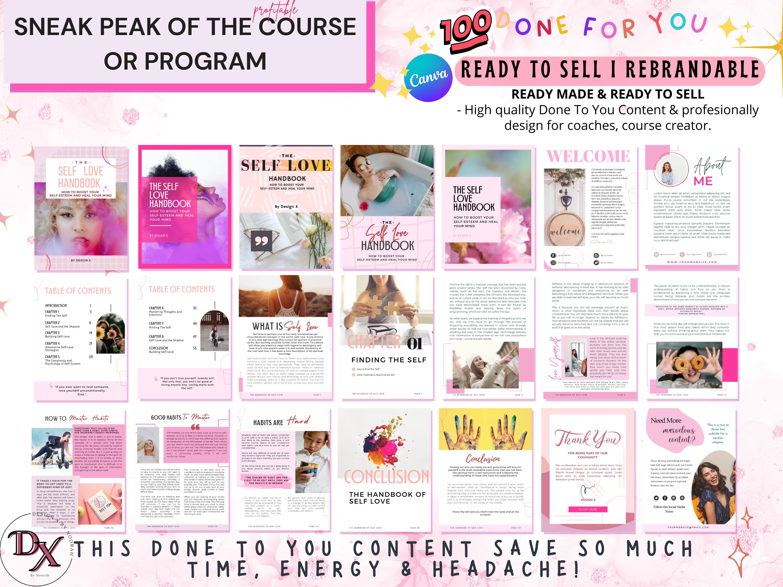 Self Love Workbook Canva Template Brandable Ecourse doneforyou Editable ...