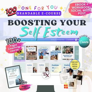 Done For You Self Esteem Brandable Workbook |Self confidence worksheet l Life coaching tools | Lead magnet workbook | Lead magnet Canva