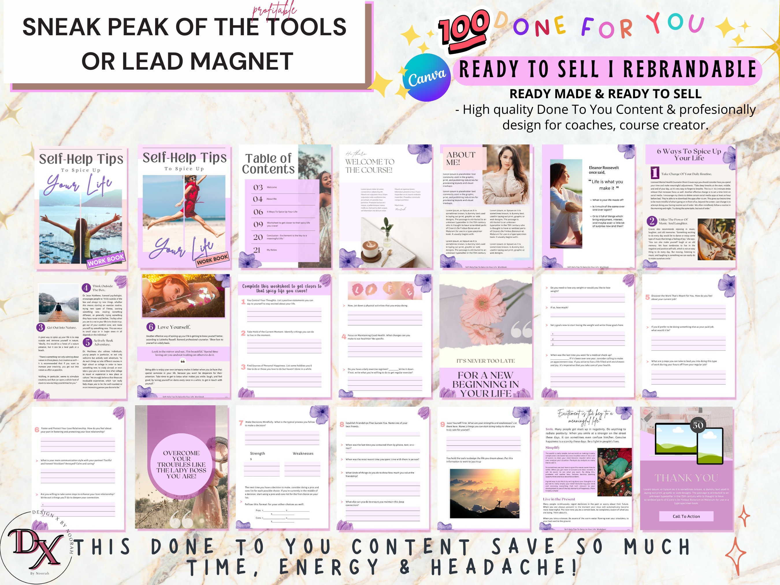 Self Care Coach Workbook, Life Coaching Tools, Done for You, Lead ...