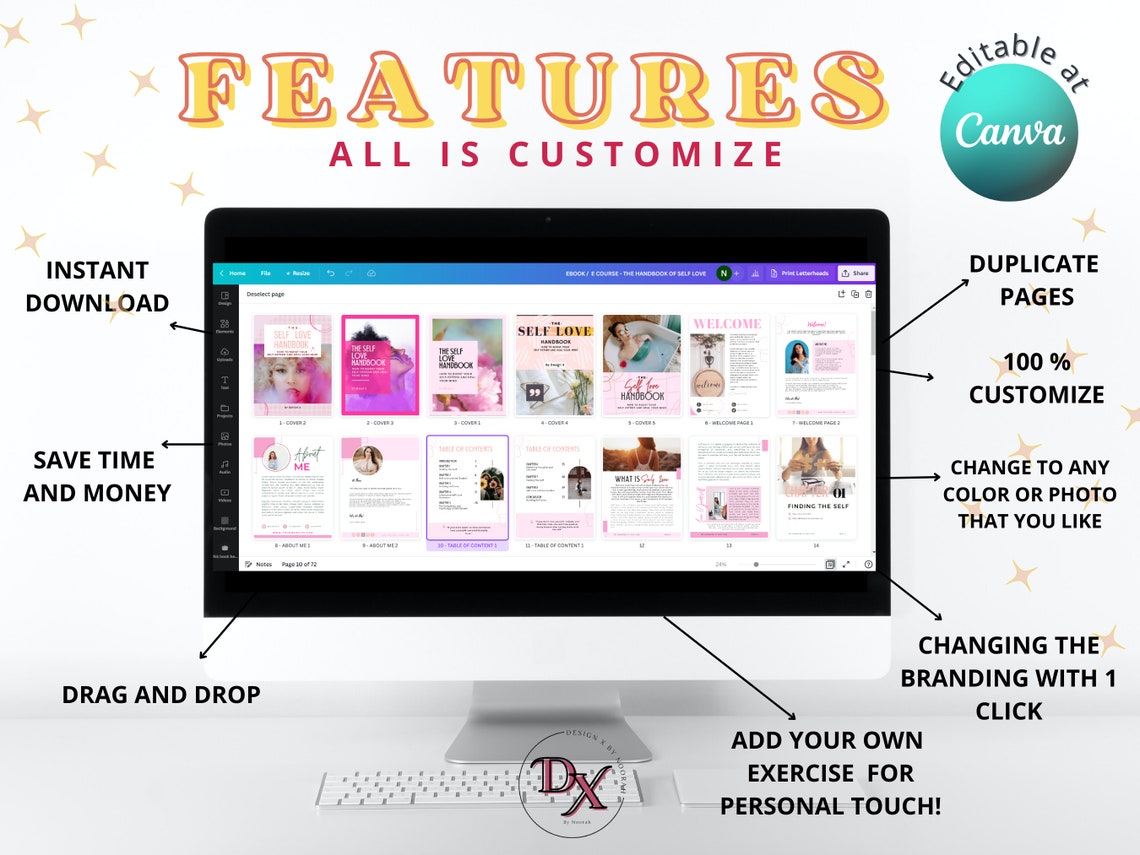 Self Love Workbook Canva Template Brandable Ecourse doneforyou Editable ...