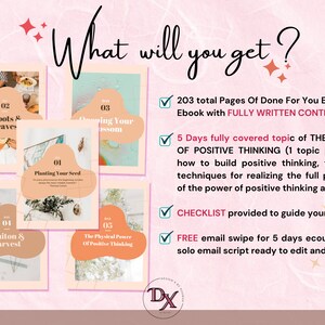 Done for you course,the power of positive thinking ,Life coaching tools,positive thinking workbook,Life coach template,Self improvement,Lead magnet workbook,self confidence book,therapy course,coaching content,Brandable ecourse,self help book