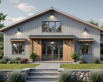 Modern Farmhouse Barndominium Plan: 3-Car Garage, Loft, Wraparound Porch (PDF Download)