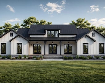 Modern Farmhouse Plan | 4 Bedroom Home w/ Bonus Room (PDF Plans)