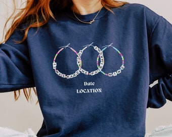 Custom Concert Tour Sweatshirt, custom city and date comfort colors sweatshirt for women trendy, Friendship Bracelet Personalized Gift