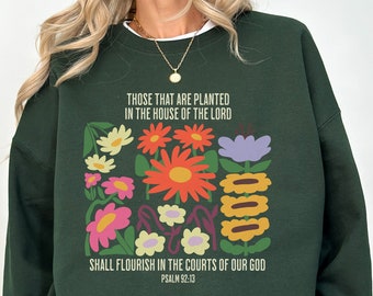Sudadera de cuello redondo con versículo bíblico floral: regalo de fe sobre el miedo