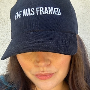 Embroidered corduroy hat, Feminist art embroidered hat, cute feminist hat, Even was framed corduroy hat, vintage style hat, feminism gift