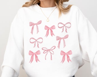 Sweater Pink Bows Comfort Colors, Coquette Clothing
