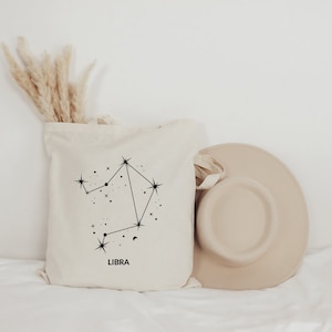 Libra Zodiac Canvas Tote Bag, Astrology Star Sign, Horoscope bag, Customizable Zodiac Gift, Eco-Friendly Market Shopper, Constellation Art