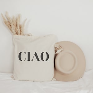 Ciao Italian canvas tote, cute shopping bag, reusable shopping bag, travel bag, Italian canvas tote, stocking stuffer, cute book bag, gift