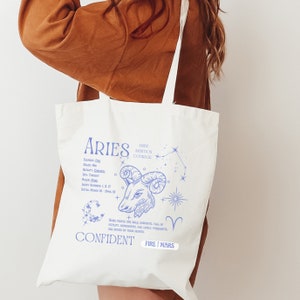Aries Affirmation tote bag, Canvas tote bag, personalized tote gift, zodiac gift for Aries, best selling items, best friend gift, astrology