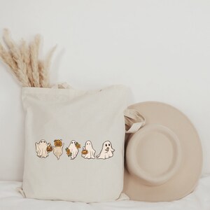Retro Ghost Boo Crew Canvas Tote Bag, Cute Ghost Crew Halloween Canvas ...