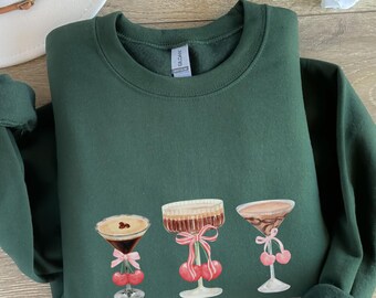 Espresso Martini Sweatshirt: Cherries & Bows, Trendy Women's Gift