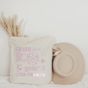Draagtas Gemini Affirmation Canvas draagtas, dierenriem verjaardagscadeau, astrologiekaart cadeau, Tweelingen zon cadeau, draagtas, leesliefhebber cadeau