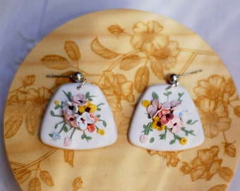 Bouquet of Flowers| Handmade Polymer Clay flower Earrings | Realistic Botanical Earrings | Cute Summer Statement Drop Earrings