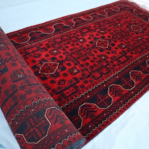 13 Ft Bokhara Runner Rug - Red Afghan Hand Knotted Wool Long Runner Rug - Hallway Runner Rug - Kitchen Stairs Runner - 3x13 Entryway Runner