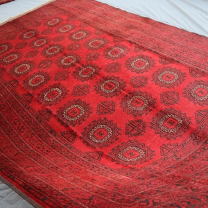 7x10 Vintage Turkmen Bokhara Famous Sarouk Rug, Afghan Hand knotted Wool Area Rug, Red Tribal Rug, Handmade Antique Oriental Rug Bedroom Rug