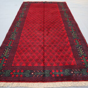 3&#39;5x6&#39;9 ft Red Vintage Afghan Baluch Rug, Tribal Hand Knotted veg dye Wool Rug, Oriental Rug, Antique Area Rug, Office, Kitchen, Bedroom Rug