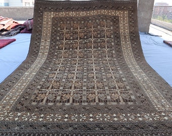 7x10 ft Natural Gray Brown Vintage Rug, Handmade Afghan Wool Rug, One of a Kind Rug, Turkmen Old Bukhara Carpet, Oriental Rug, Bedroom Rug