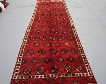 3x9 ft Vintage Runner Rug, Afghan Handmade Wool Runner Rug, Tribal Vintage Bukhara Rug, Oriental Turkmen Rug, Hallway Runner, Kitchen Runner