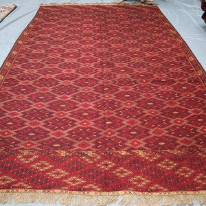 Vintage Soumak Rug, 7x12 ft Afghan Handmade Kilim Wool Area Rug, Red Tribal Rug, Turkmen Flatweave Antique Rug, Living Room Rug, Bedroom Rug