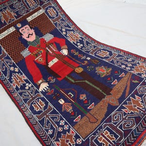 Collectors piece 3x5 Navy Blue One of a kind Pictorial Art deco Rug, Afghan Handmade Wool Area rug, Tribal Vintage Baluchi Rug Kids Room Rug