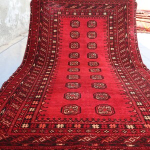Antique Turkmen Bokhara Rug, 3'7x5'4 ft Vintage Rug, Afghan Handmade Wool Area Rug, Oriental Bukhara Rug, Red Tribal Rug, Living Room Carpet