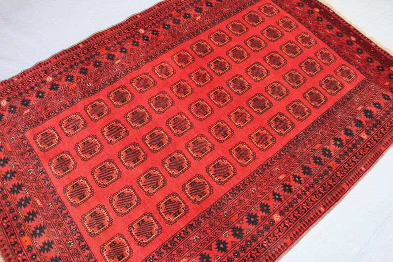 Waziri Rug 4x6 Vintage Area Rug, Afghan Handmade Veg Dyes Wool Rug, Waziri Design ...