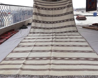 5x12 ft Afghan Beige Kilim Wide Runner Rug, Vintage Striped Rug, Turkmen Flatweave Rug, Oriental Kilim Rug, Hallway runner, Kitchen Runner