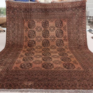 7x9 Large Antique Terracotta Brown faded Rug Afghan Handmade Wool Rug, Turkmen Tribal Geometric Rug, Oriental Area Rug, Rug for living room