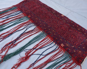 Antiek muurhangend tapijt, 4 x 3 ft vintage Turkmeens tapijt, Afghaans handgemaakt wollen tapijt, Buchara-tribal muurdecor, boho-tapijt voor woondecoratie