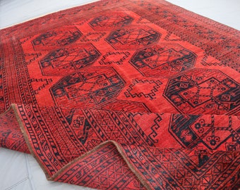 Collectors piece 7x10 Antique Ersari Rug, Red fine Turkmen Tribal Vintage Rug, Afghan handmade wool rug, Large Oriental Rug, Living Room Rug