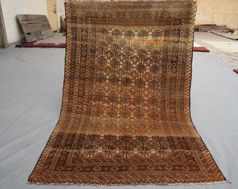 1920er Antiker Afghanischer Buchara Teppich 100x150, Terrakotta Teppich, Kurzflor Teppich, Orientteppich für Wohnzimmer