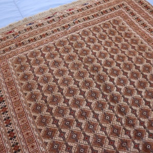 7x9 ft Vintage Rug - Antique Afghan Rug - Beige Handmade Natural dyes Wool Rug - Tribal Rug - Turkmen Oriental Rug, Bedroom, Living Room Rug