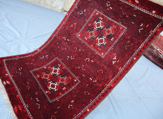 トルクメン アフガニスタン レッド ラグ/サイズ: 52x160cm... k5 大きな赤いアフガニスタンウールラグ：7 x 10フィートの手作り