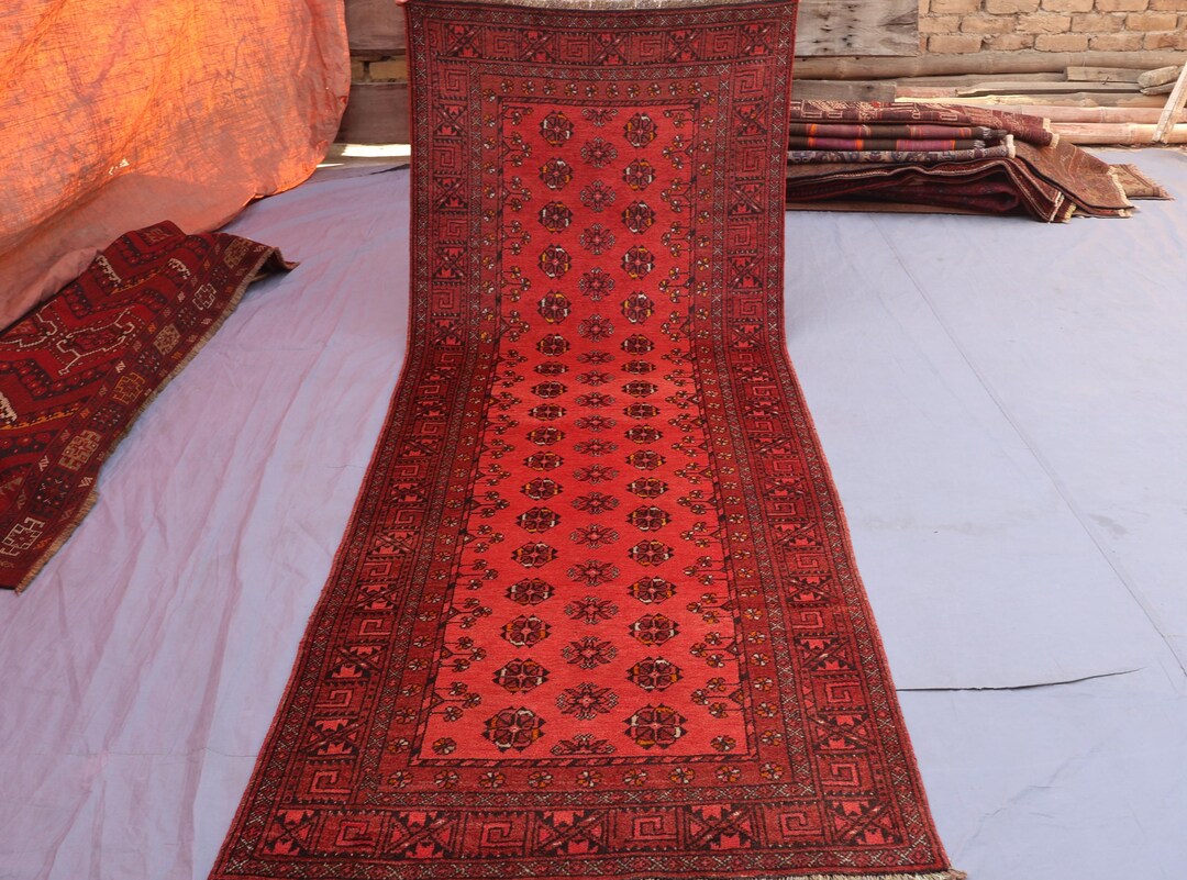 1960s Vintage Rug 3'6x9'1 Ft Rust Faded Afghan Runner Rug, Handmade ...