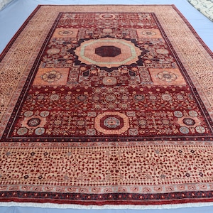 10x14 Rusty Orange Mamluk Area Rug - Fine Quality Afghan Hand knotted veg dyes Plush Wool Turkish Geometric Medallion Rug - Living room Rug