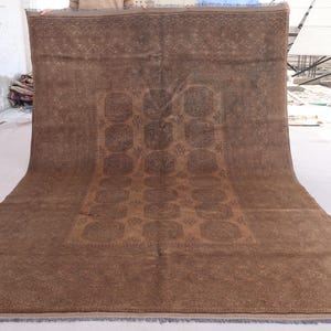 6'5x9'3 Terracotta Vintage Rug Afghan Handmade Wool Oriental Rug, Low Pile faded Tribal Turkmen Rug, 1930s Antique Area Rug, Living Room Rug