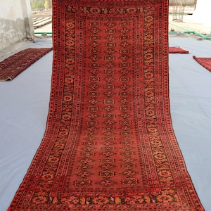 Antique Rug 3&#39;5x6&#39;6 Ft Afghan Handmade Wool Rug, Vintage Bokhara Rug, Turkoman Oriental Rug, Red Bashiri Design Bukhara Rug, Bohemian Rug